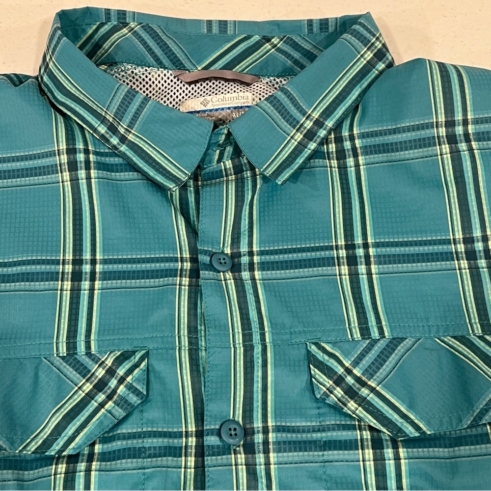 Columbia Omni Shade Long Sleeve Shirt XL Vented Green Aqua Teal Plaid Button Up - Picture 3 of 9